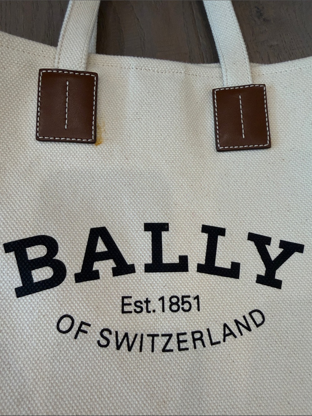 Bally Cream Canvas Tote with Brown Leather Accents - Picture 3 of 7